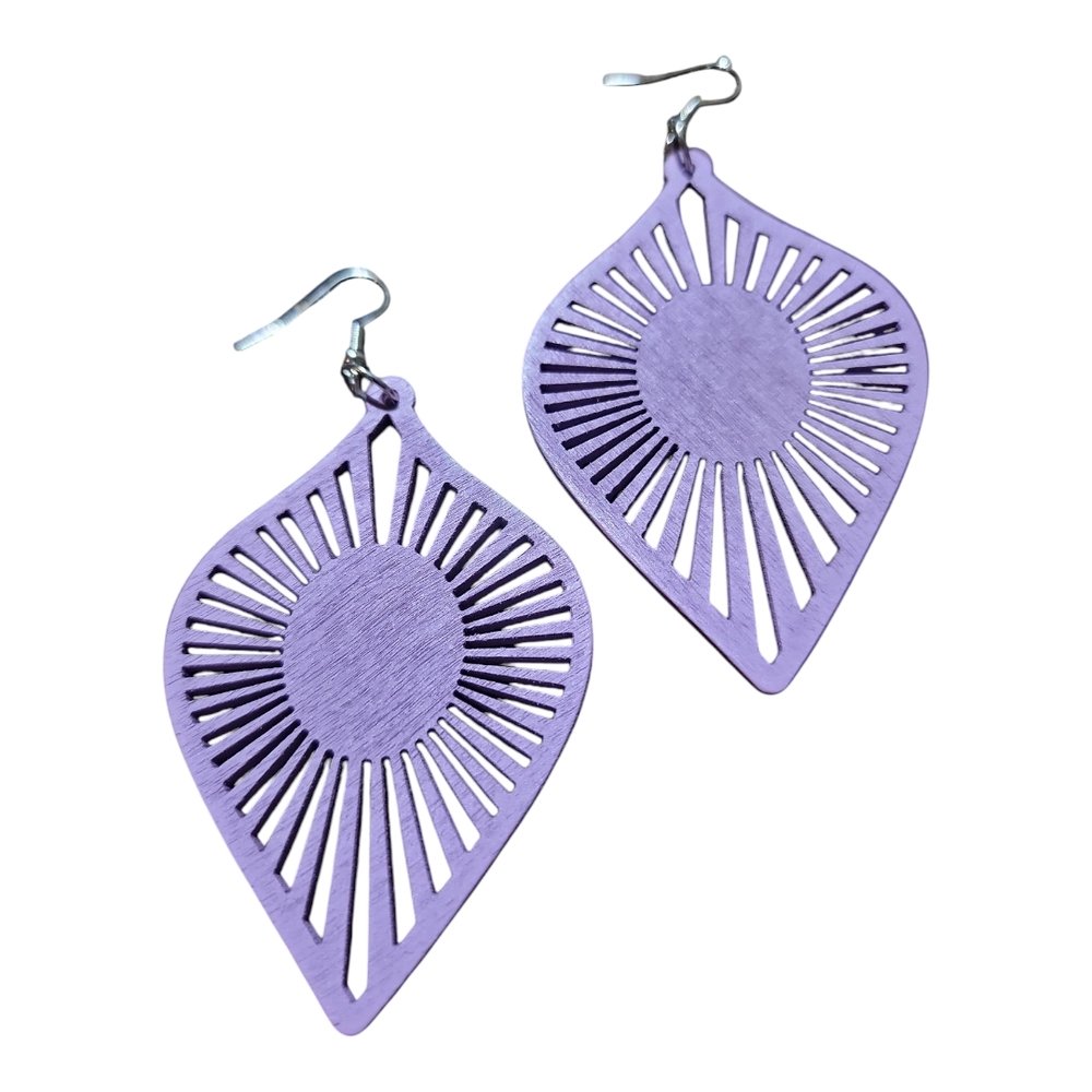 Purple Teardrop Earrings with Sunburst Design